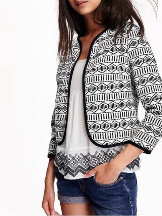 Old Navy Jackets & Blazers - Old Navy Black & White Jacquard Open Front Jacket Women’s Size XXL NWT